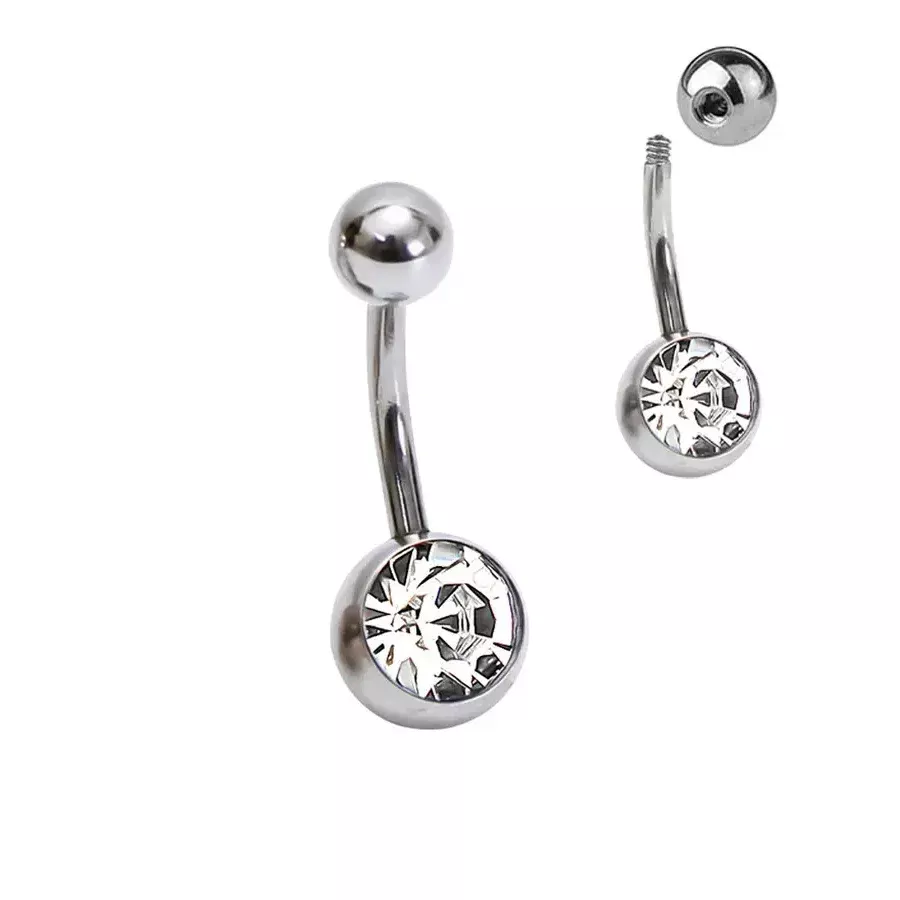 Externally Threaded Jeweled Belly Button Silver Rings (Single Piece)