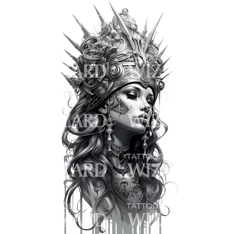 fantasy-goddess-portrait-tattoo-design Fantasy Goddess Portrait Tattoo Design