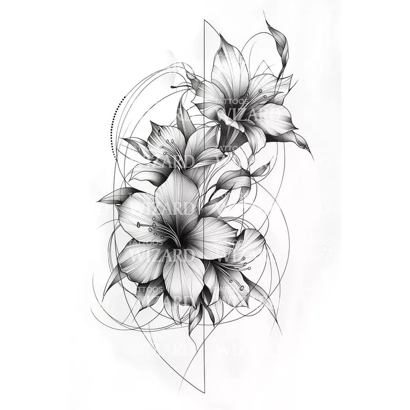 geometric-floral-cascade-tattoo-design Geometric Floral Cascade Tattoo Design