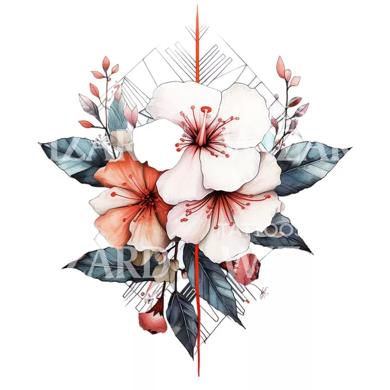Geometric Ibiscus Tattoo Design