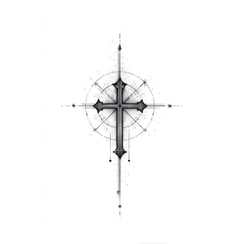 Geometric Orb Cross Tattoo Design