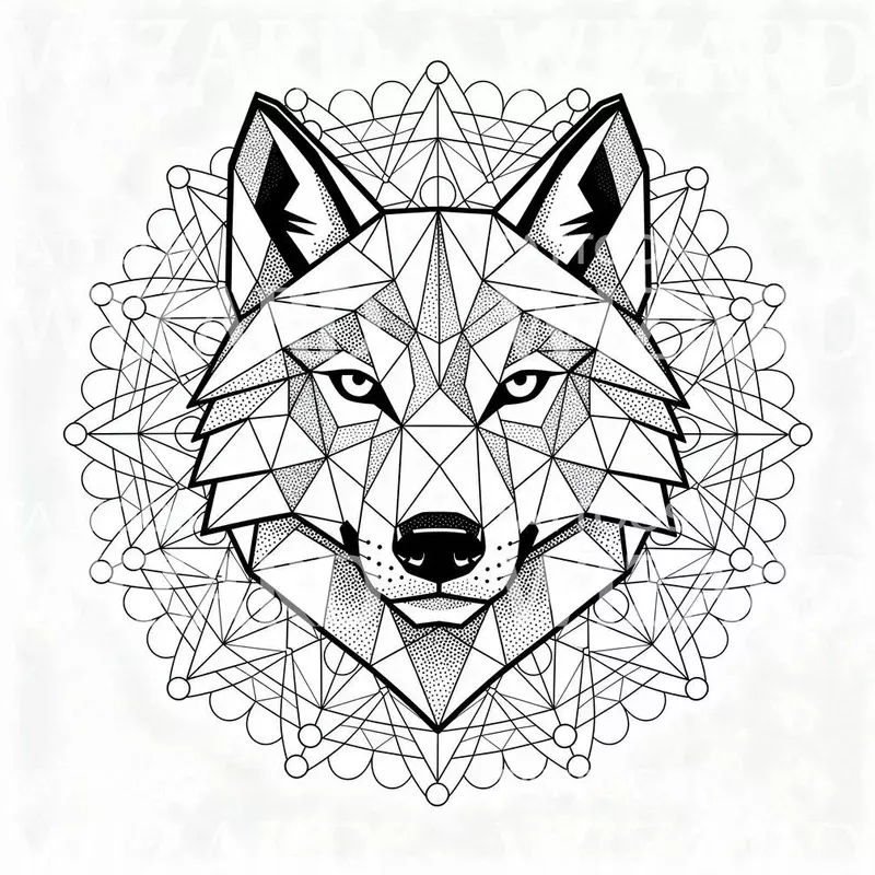 Geometric Wolf Mandala Tattoo Design