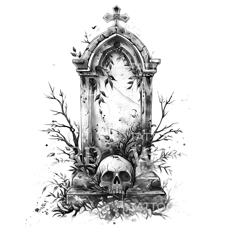 gothic-tombstone-tattoo-design Gothic Tombstone Tattoo Design