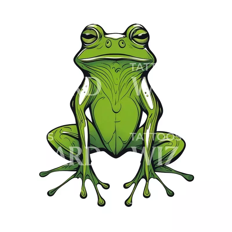 green-frog-sitting-tattoo-design green frog sitting Tattoo Design