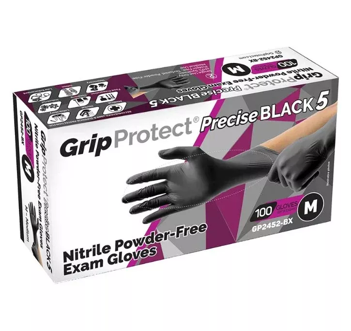 GripProtect Precise BLACK 5 Nitrile Powder-Free Exam Gloves