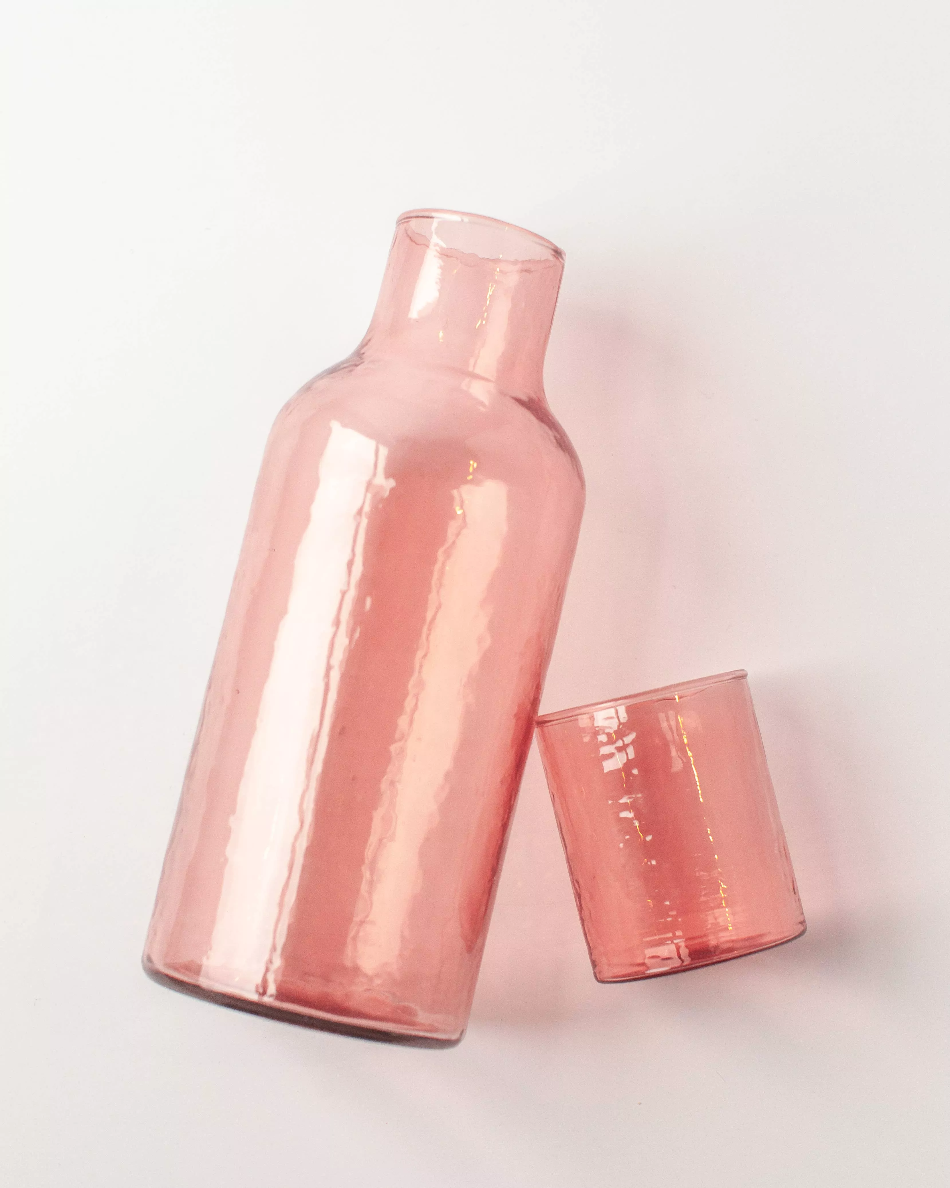 handblown-hammered-glass-carafe-blush Handblown Hammered Glass Carafe - Blush