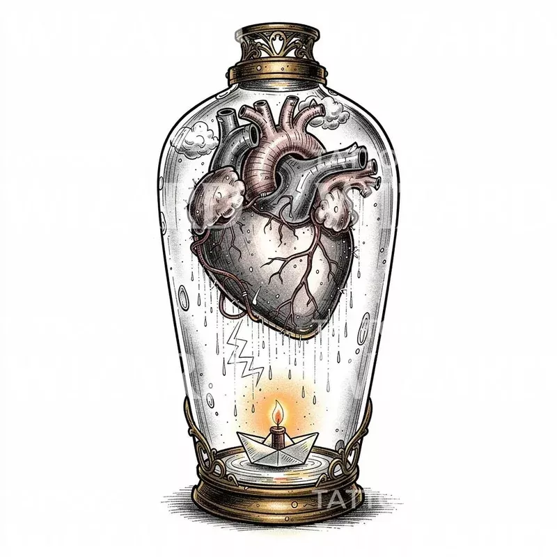 heart-in-bottle-tattoo-illustration Heart in Bottle Tattoo Illustration