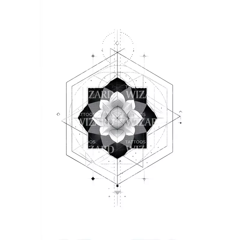 Hex Lotus Harmony Tattoo Design