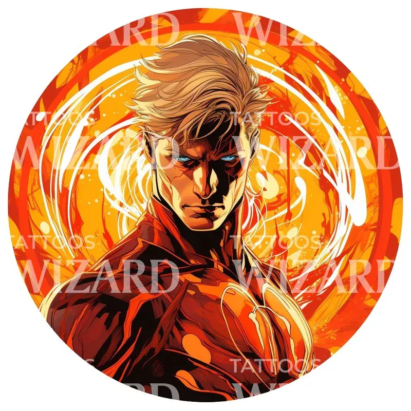 human-torch-marvel-inspired-tattoo-design Human Torch Marvel Inspired Tattoo Design