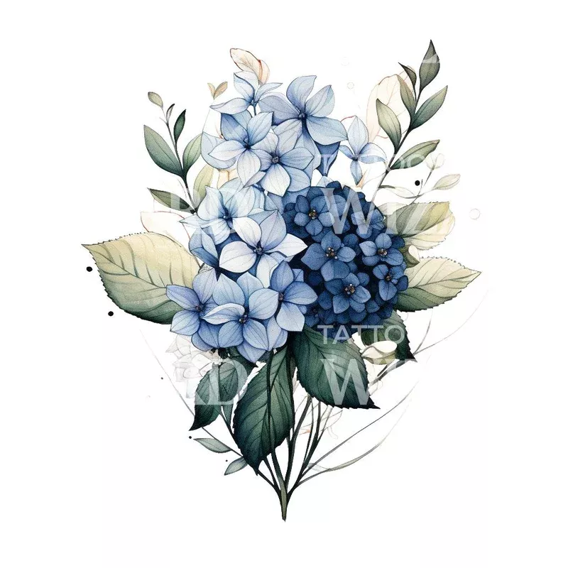 hydrangea-flowers-bouquet-tattoo-design Hydrangea Flowers Bouquet Tattoo Design
