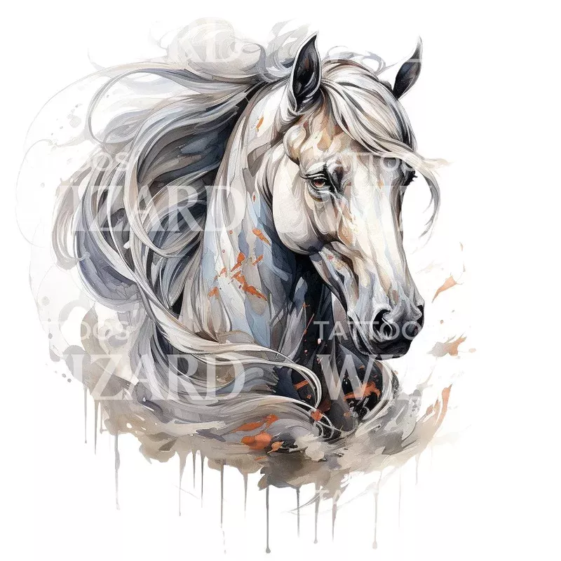 illustrative-horse-head-tattoo-design Illustrative Horse Head Tattoo Design