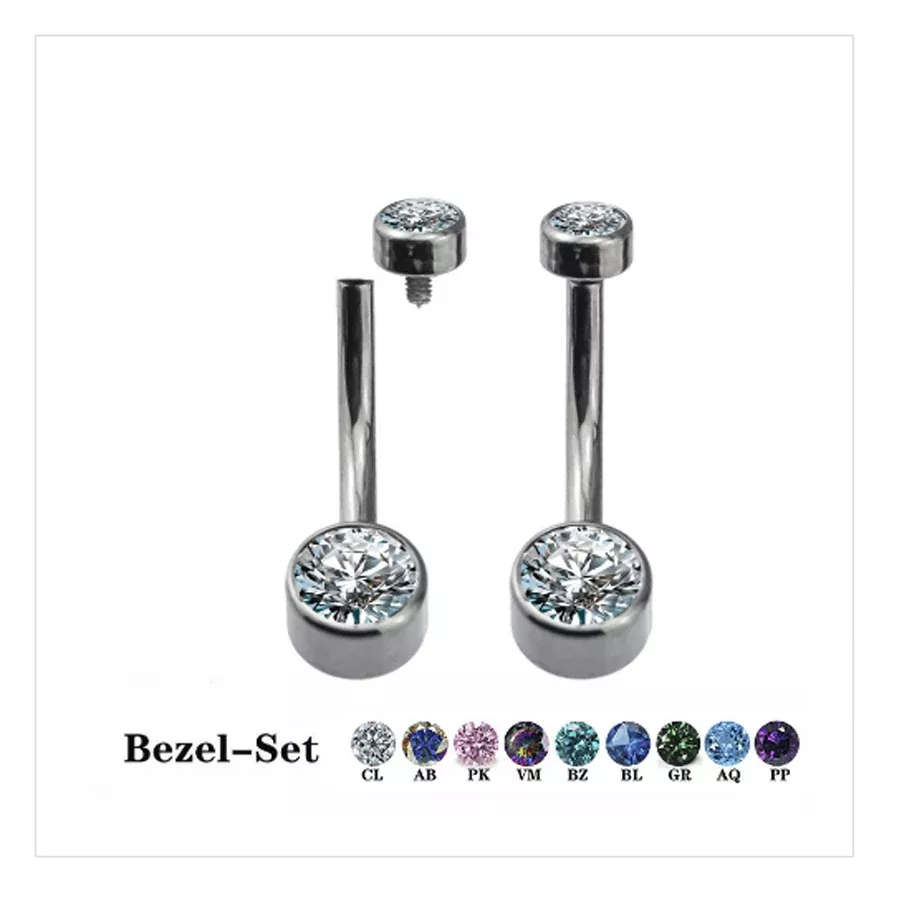 Internally Threaded Double Bezel Set Swarovski Crystal Belly Button Rings (Single Piece)