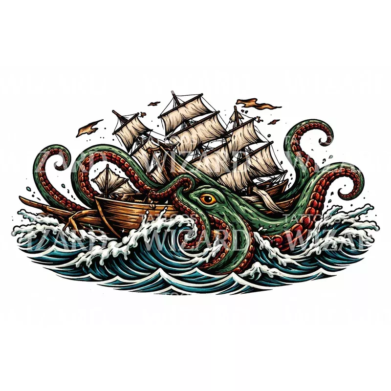 kraken-shipwreck-tattoo-design Kraken Shipwreck Tattoo Design