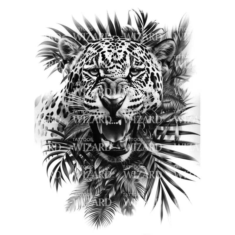 Leopard in Black & Grey True Predator Tattoo Design