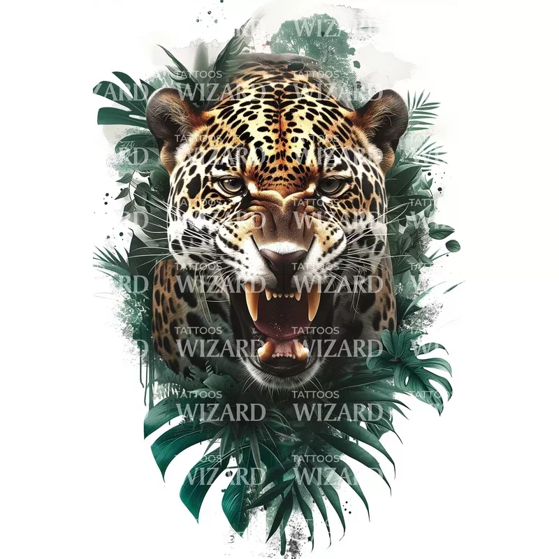 leopard-king-jungle-tattoo-design Leopard King of the Jungle Tattoo Design