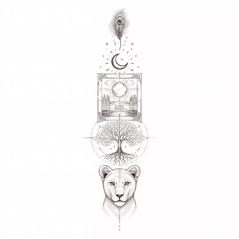 lion-tree-harmony-tattoo-design Lion Tree Harmony Tattoo Design