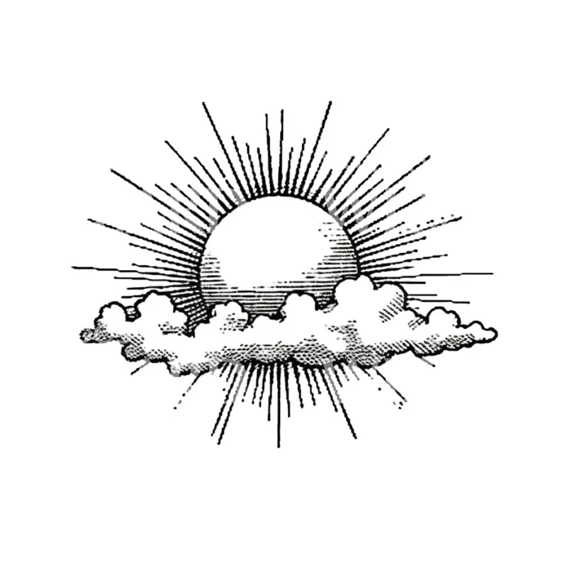 medieval-engraving-sun-clouds-tattoo-design Medieval Engraving Sun and Clouds Tattoo Design