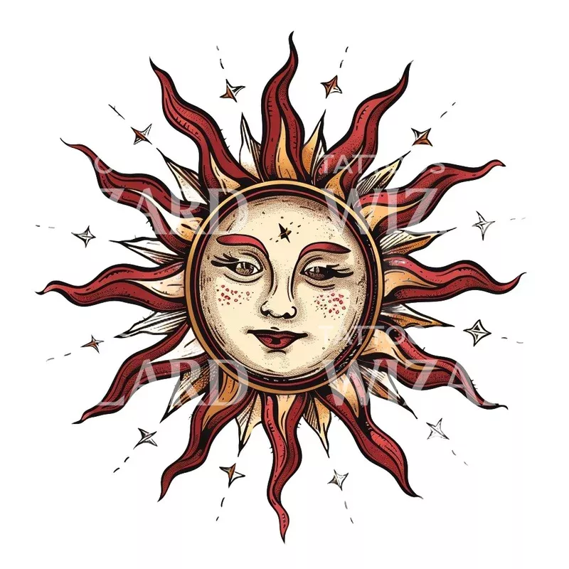 medieval-sun-tattoo-design Medieval Sun Tattoo Design