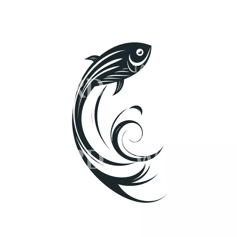 Minimalist Jumping Fish Tattoo Design