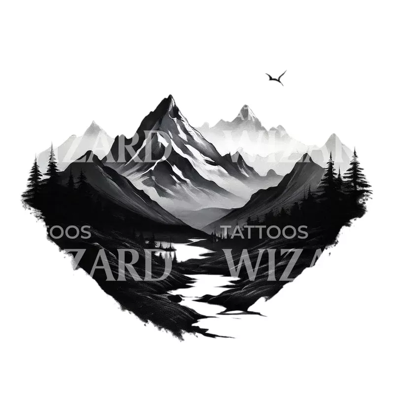 Minimalistic Mountain Range Tattoo Design