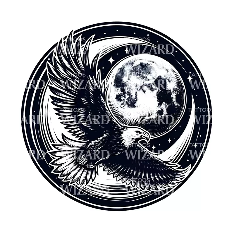 moon-night-eagle-tattoo-design The Moon Night Eagle Tattoo Design
