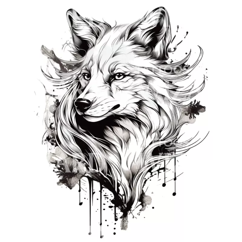 mysterious-black-grey-fox-tattoo-design Mysterious Black & Grey Fox Tattoo Design