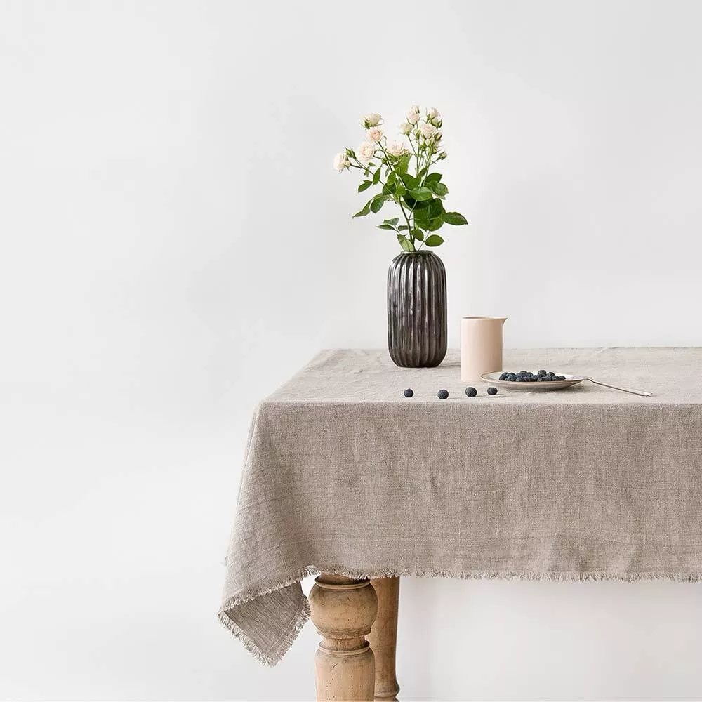 Natural Linen Tablecloth with Fringes: 55"x79" | 140x200 cm