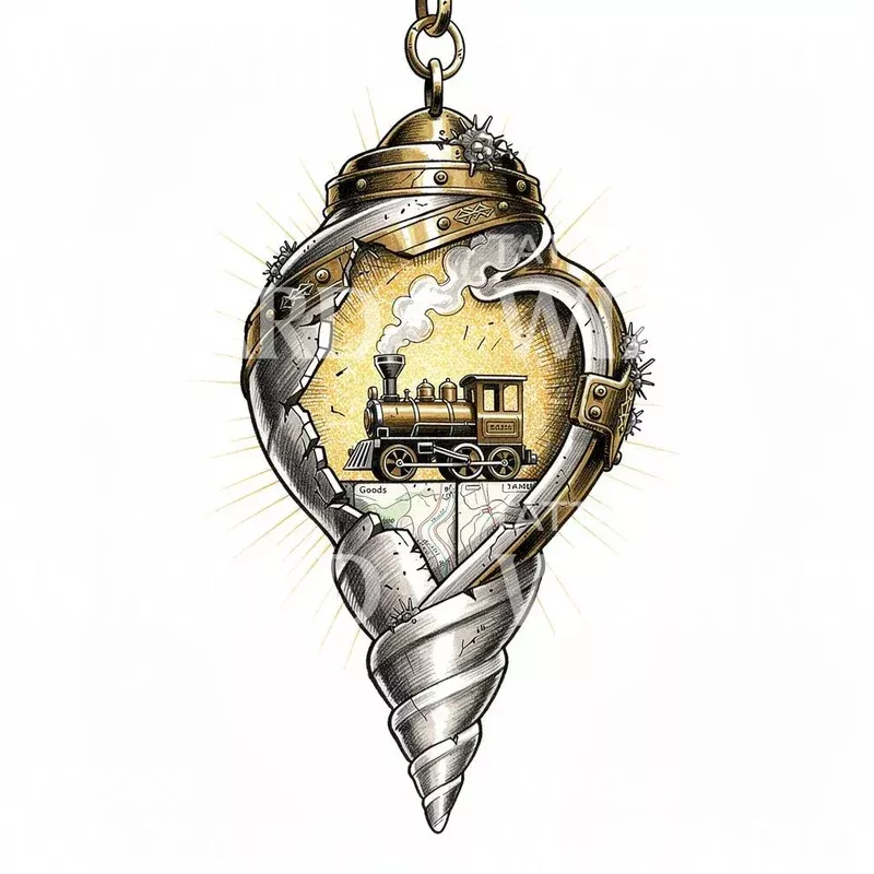 Nautilus Shell Train Tattoo Design