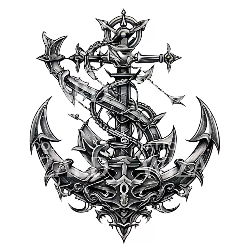 neotraditional-anchor-tattoo-design Neotraditional Anchor Tattoo Design