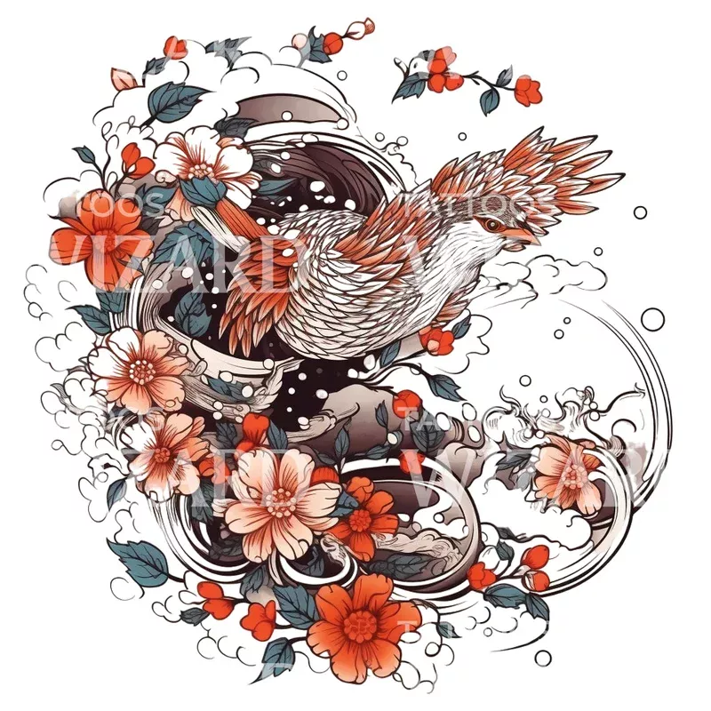 neotraditional-bird-with-flowers-design Neotraditional Bird with Flowers Design