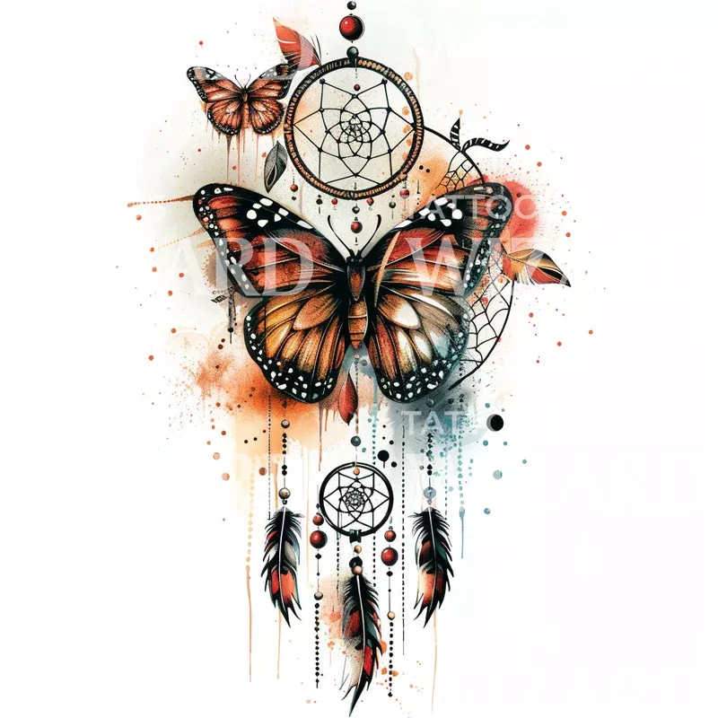 neotraditional-dreamcatcher-butterfly-tattoo-design Neotraditional Dreamcatcher Butterfly Tattoo Design