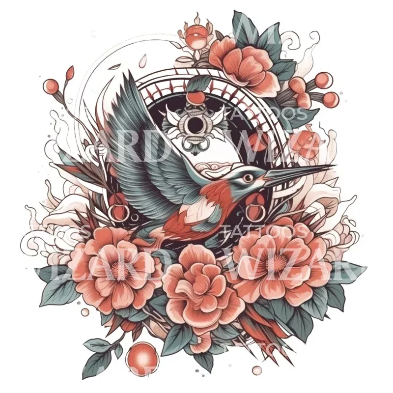 neotraditional-hummingbird-tattoo-design Neotraditional Hummingbird Tattoo Design