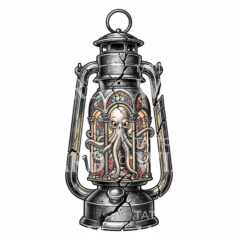 octopus-lantern-tattoo-design Octopus Lantern Tattoo Design