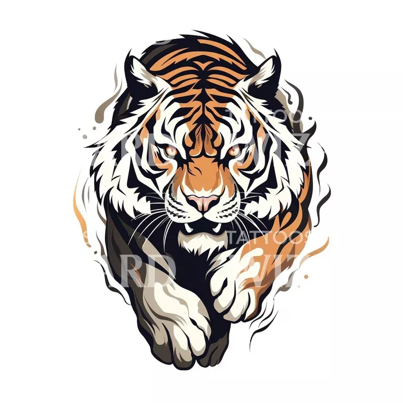 old-school-jumping-tiger-tattoo-design Old School Jumping Tiger Tattoo Design