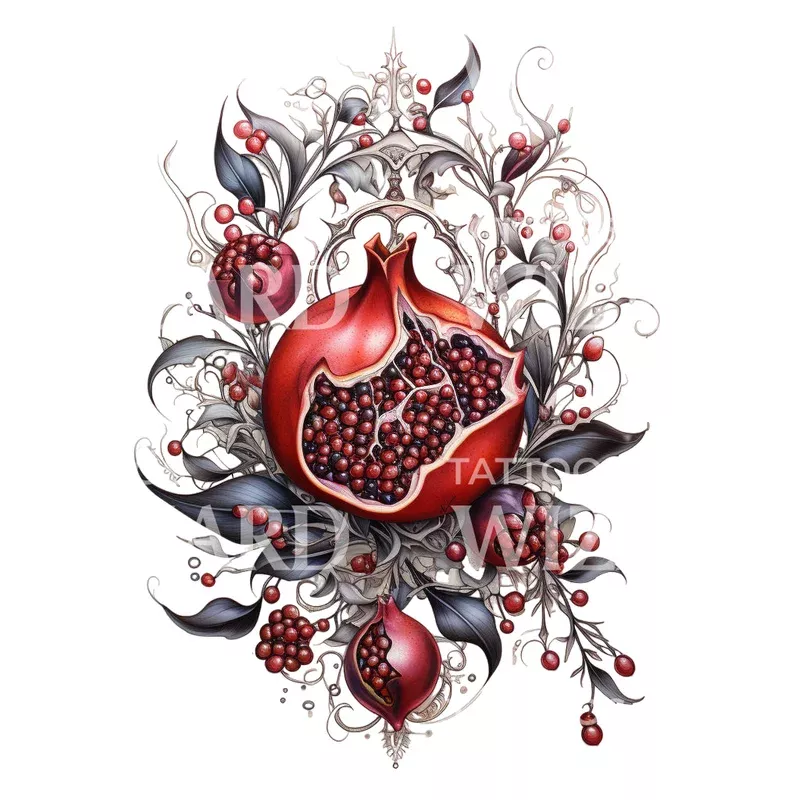 open-pomegranate-tattoo-design Open Pomegranate Tattoo Design