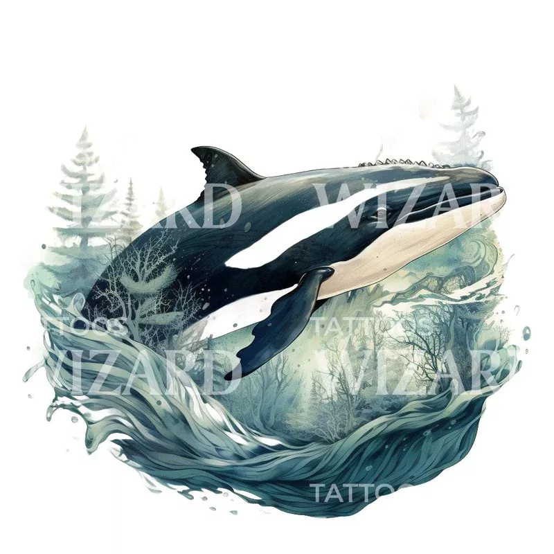 orca-landscape-tattoo-design Orca Landscape Tattoo Design