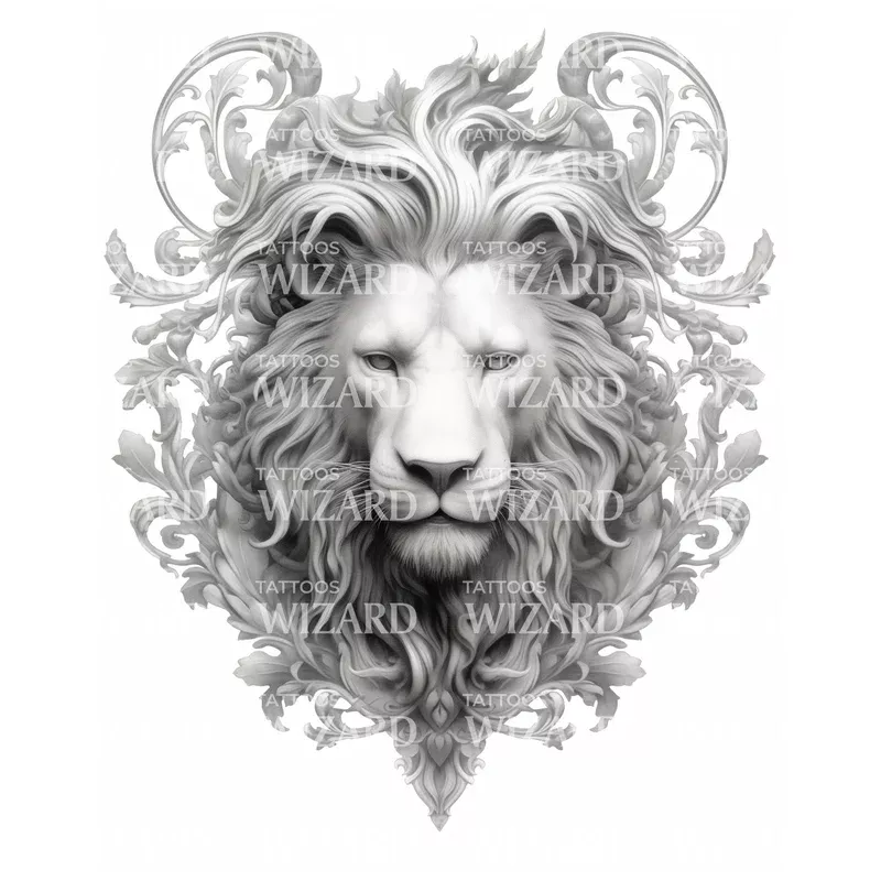 ornamental-lion-tattoo-idea Ornamental Lion Tattoo Idea