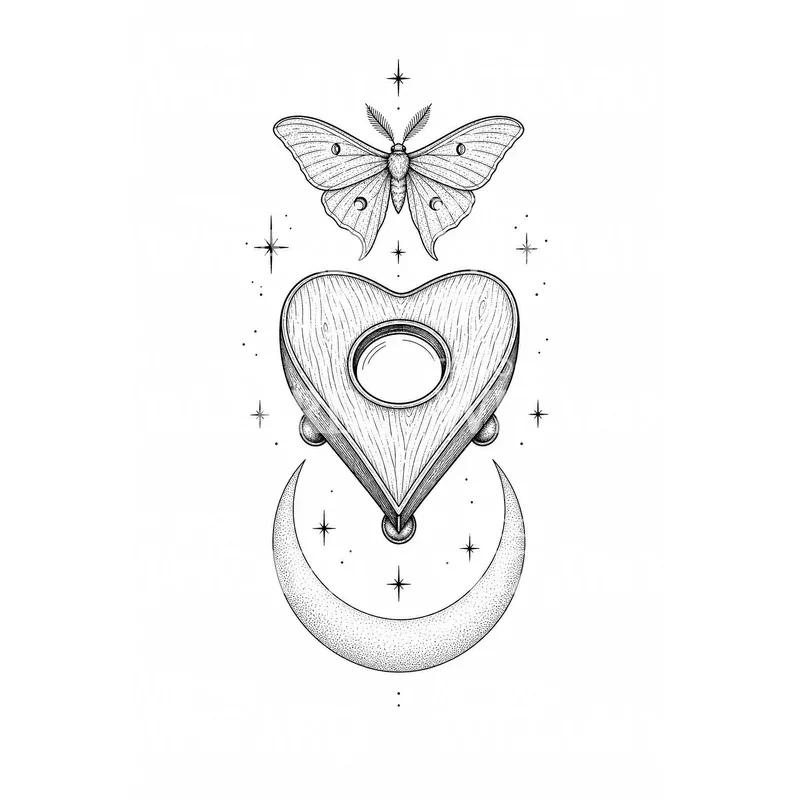 Ouija Planchette Moth Tattoo Design
