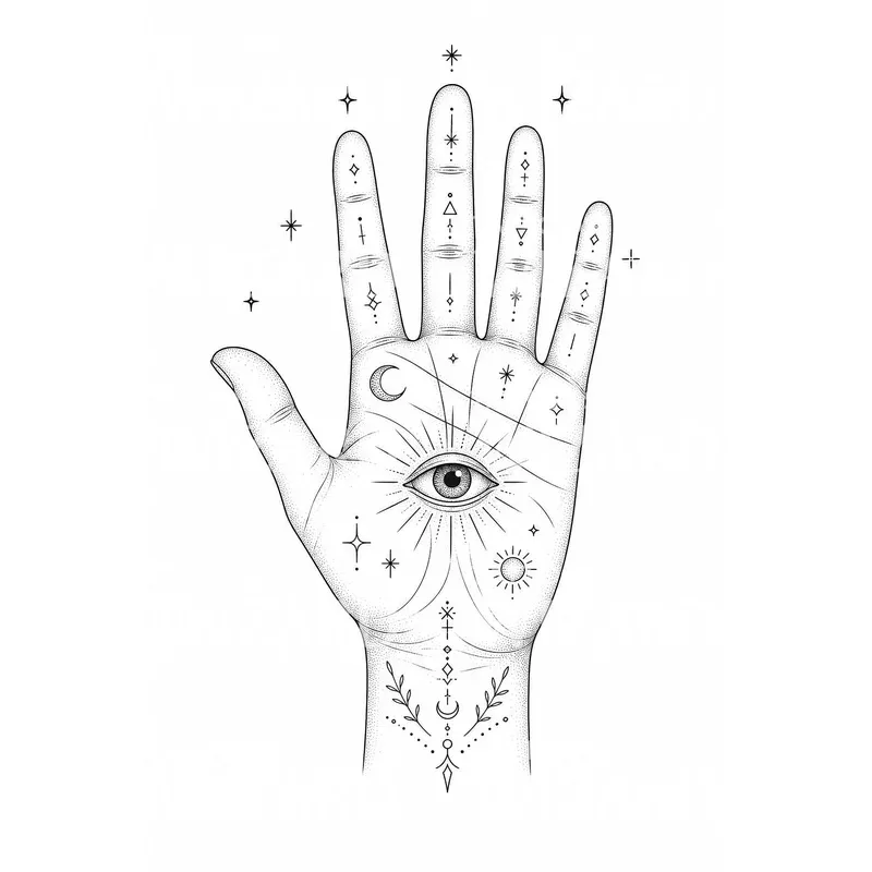 Palmistry Hand Mystic Eye Tattoo Design