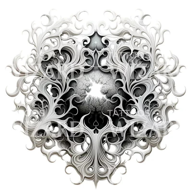 Psychedelic Abstract Fractals Black and Grey Tattoo Design