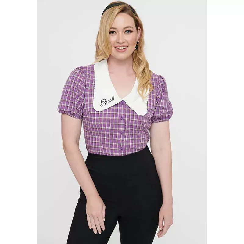 purple-plaid-oversized-collar-top Purple Plaid Oversized | COLLAR TOP**