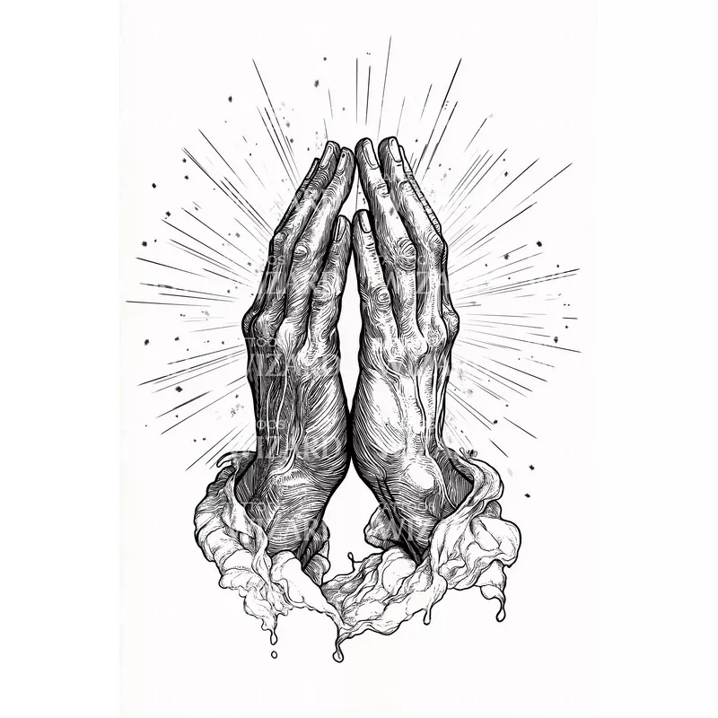 Radiant Prayer Hands Tattoo Design