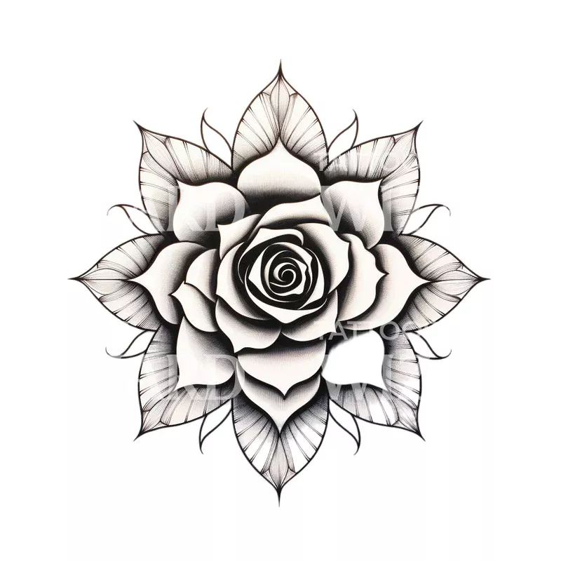 rose-mandala-blackwork-tattoo-design Rose Mandala Blackwork Tattoo Design