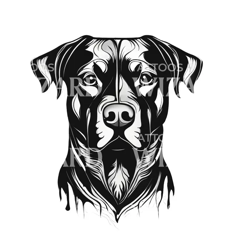 rottweiler-dog-head-with-patterns-tattoo-design Rottweiler Dog Head with Patterns Tattoo Design