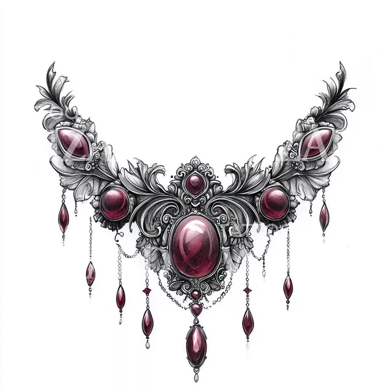 royal-gothic-gemstone-tattoo-design Royal Gothic Gemstone Tattoo Design