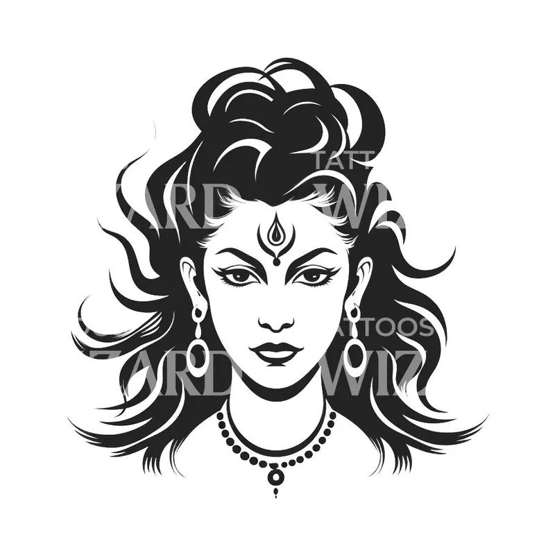 shiva-goddess-head-tattoo-design Shiva Goddess Head Tattoo Design