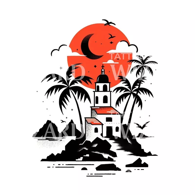 simple-dreamy-island-tattoo-design Simple Dreamy Island Tattoo Design