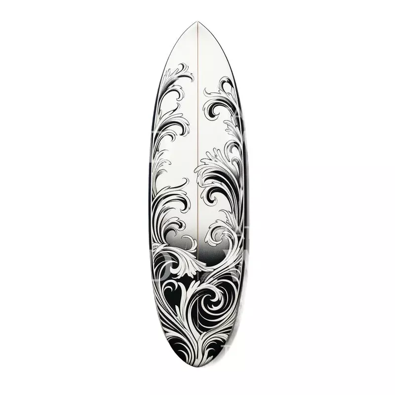 simple-surfboard-with-wave-patterns-tattoo-design Simple Surfboard with Wave Patterns Tattoo Design