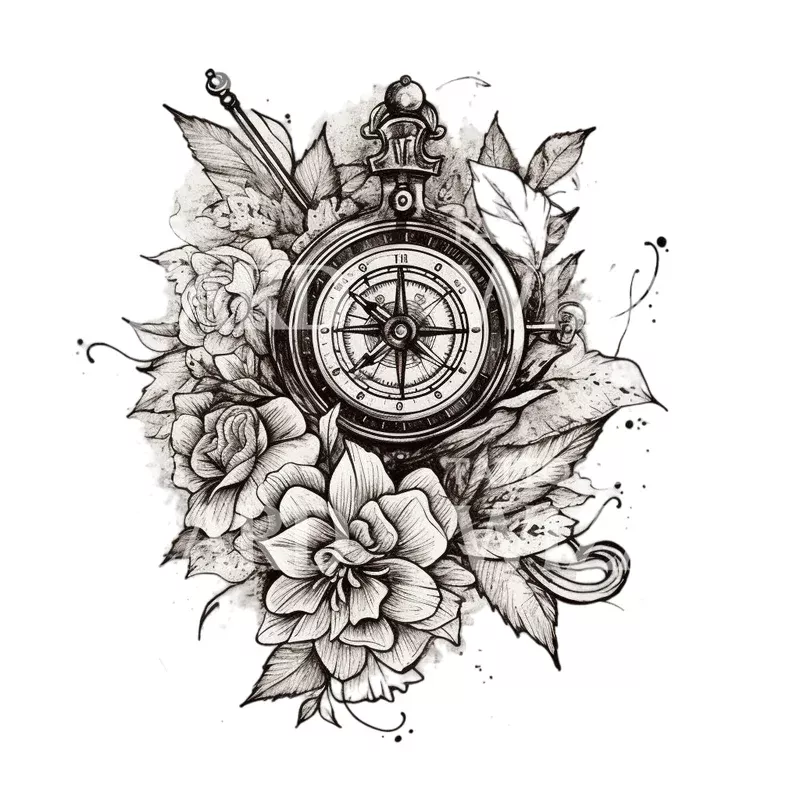 sketch-compass-with-flowers-design Sketch Compass with Flowers Design