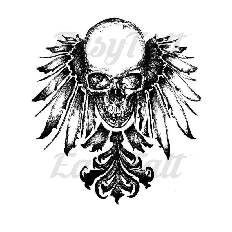 skull-feathers-temporary-tattoo Skull and Feathers – Temporary Tattoo